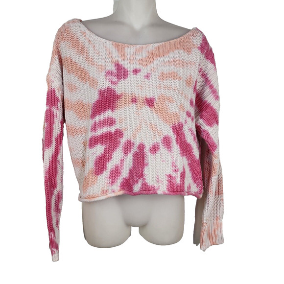 Victoria's Secret PINK Women Sweater Small Tie Dye Cropped Oversized Long Sleeve - Picture 1 of 10